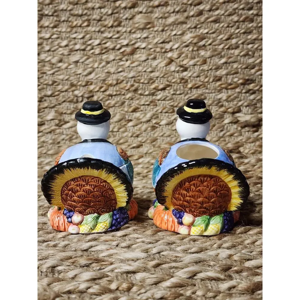 Vintage Ceramic Thanksgiving Turkey Cream & Sugar Set Fall 4